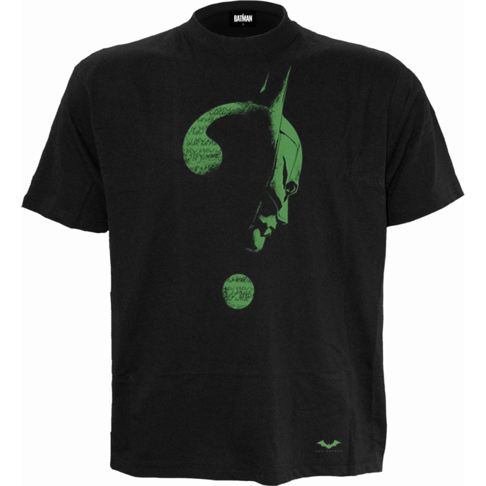 Spiral Batman - RIDDLER - GLOW IN THE DARK LOGO Mens T-shirt - Black